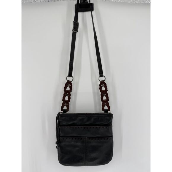 Brighton Handbags - Brighton Koda Black Brown Leather Crossbody Bag Messenger Handbag Silver Tassel